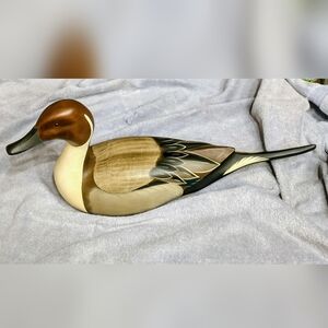 Elegant Wooden Duck Sculpture